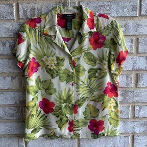 Lauren Ralph Lauren Short Sleeve Button Up 100% Silk Floral Shirt Size S Petite